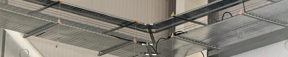 Cable tray corner runs suspended on Zip-Strut